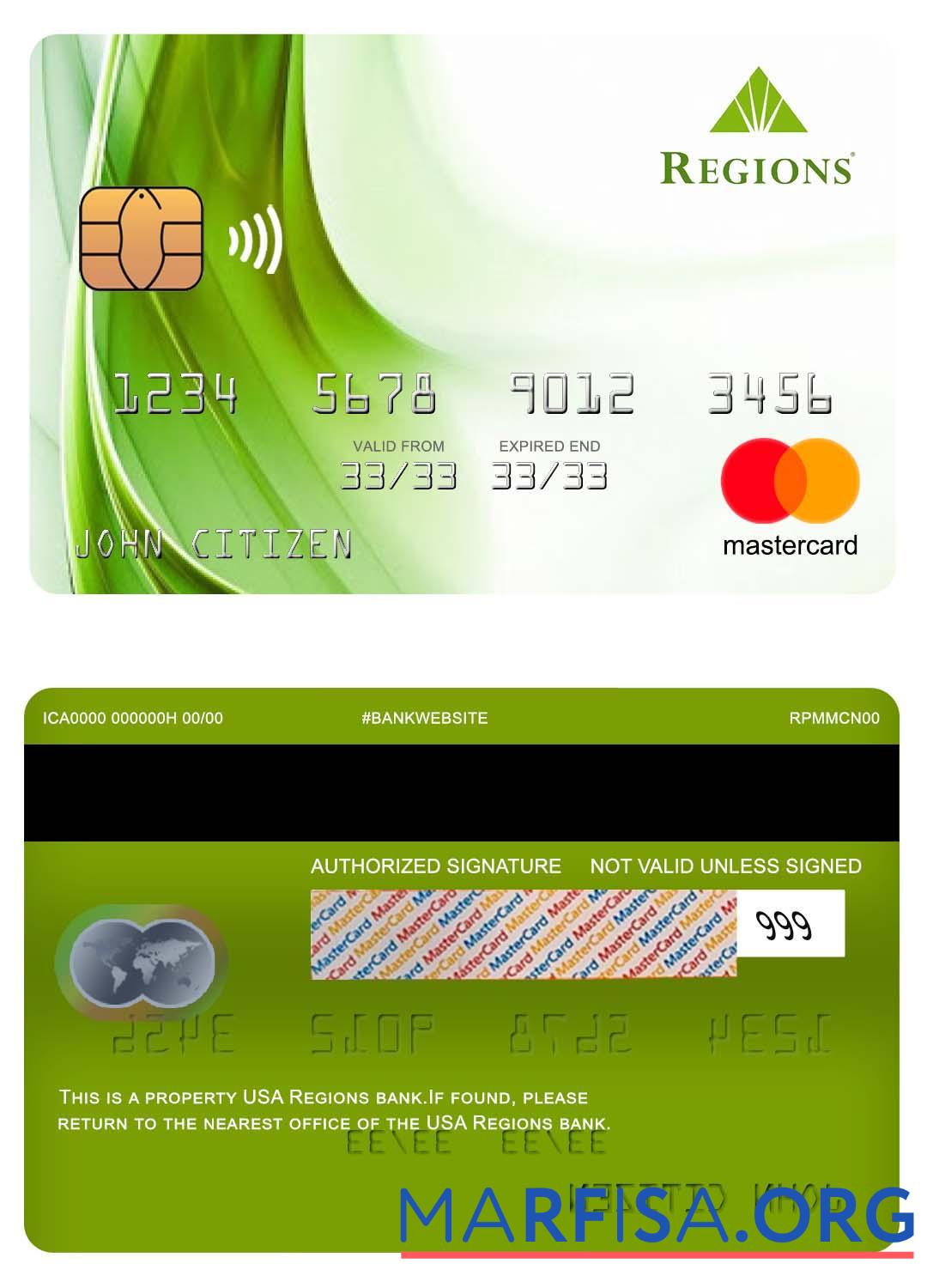 Blank USA Regions bank mastercard download for verification